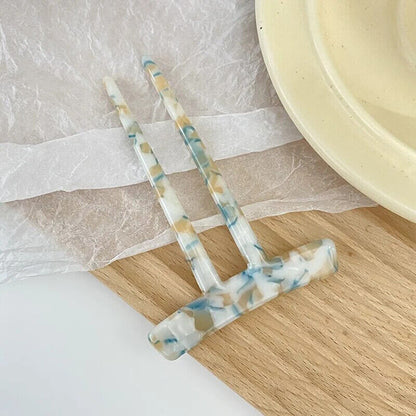 Women Hair Accessories Acetic Acid U-Shaped 2 Teeth Hairpin Fork Clips 9.6x6.6cm