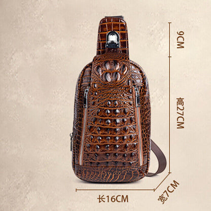 Sling Backpack Men's Genuine Leather Crocodile Crossbody Chest Bag Sport Daypack