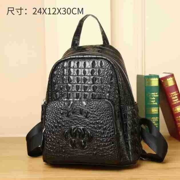 Top Cow Leather Black Women's bag, New Desinger Crocodile Print Backpack Travel