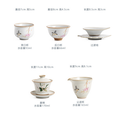 Antique moon white Ru kiln split horseshoe Sancai cover bowl tea set set