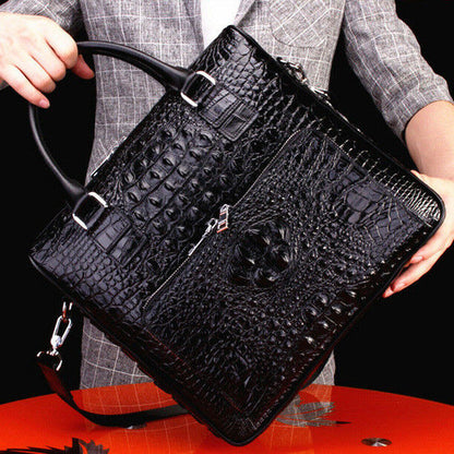 Top Cowhide Crocodile Alligator Embossed Men Business Briefcase Handbag Bag QR