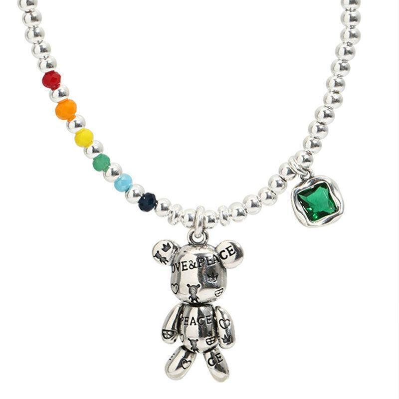 Collar De Plata Esterlina 925 Pulsera De Tendencia Cadena Con Diseño De Oso Joya