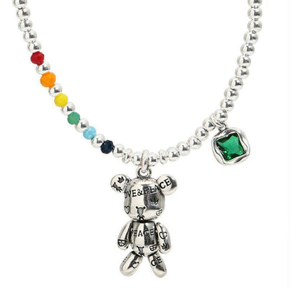 Collar De Plata Esterlina 925 Pulsera De Tendencia Cadena Con Diseño De Oso Joya