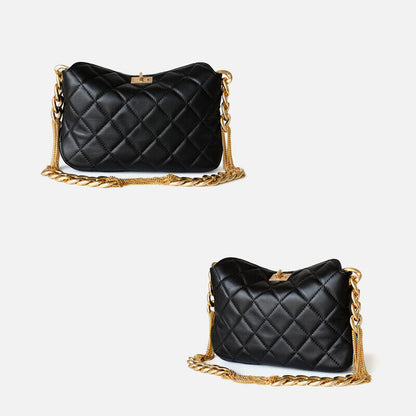 Small Quilted Sheepskin Leather Shoulder Bag Clutch Purse w/ Chain Strap Fashion