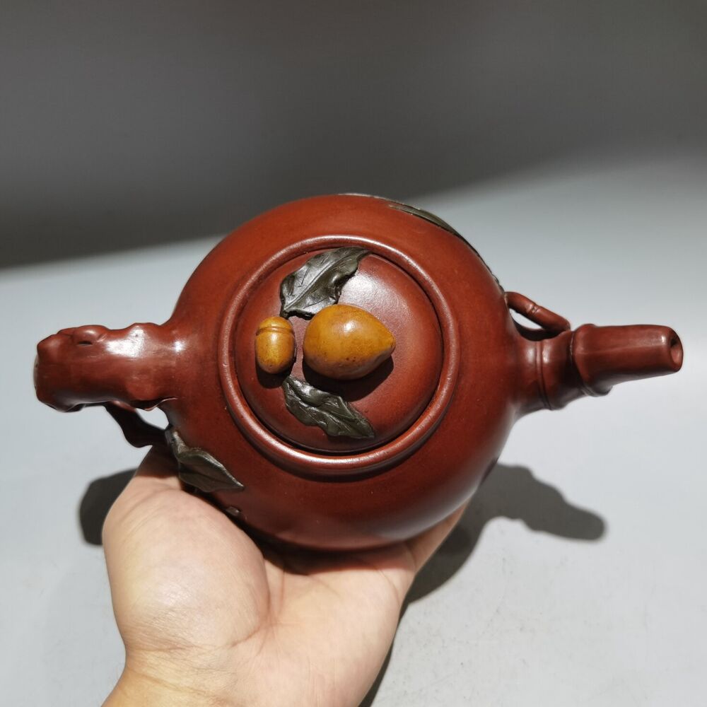 Vintage Chinese Yixing Purple Clay Teapot Zisha Ceremony Carving Collectible Art