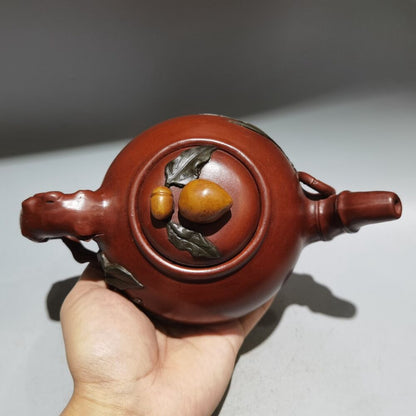 Vintage Chinese Yixing Purple Clay Teapot Zisha Ceremony Carving Collectible Art