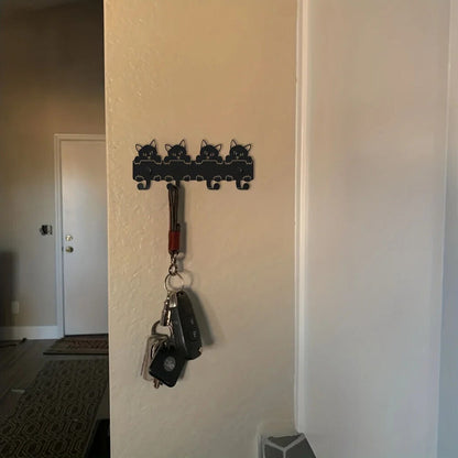 1pc Wall Mounted Cats Key Rack, Black Metal Key Holder, Storage Rack Hook