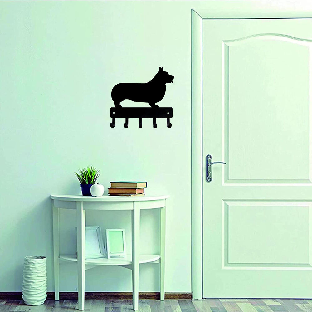 Corgi Dog - Key Hooks & Keychain Holder - 6 Inch Wide/9 Inch Wide Metal Wall Art
