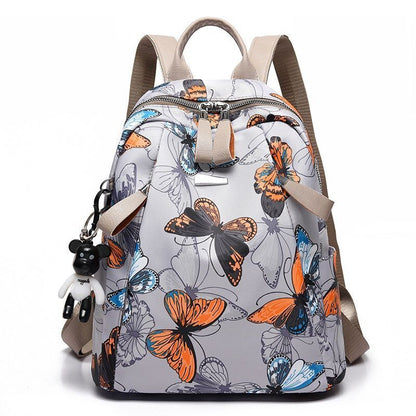 Anti-thief Feather Print Backpack Oxford Cloth Waterproof Travel Schoolbag Large