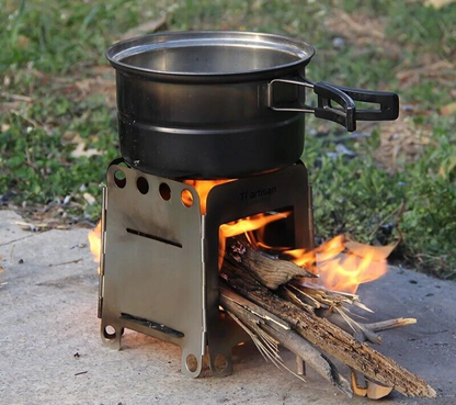 Camping Stove Stainless Steel Outdoor Mini Wood Portable Folding Cooking Toolkit