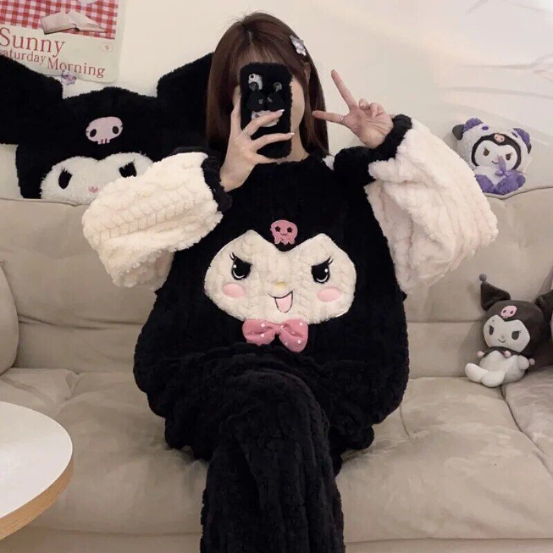 Sanrio Kuromi Cinnamoroll My Melody Anime Coral Velvet Pajamas Home Clothing Set