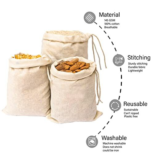 25Pcs Muslin Natural Cotton Bags with Drawstring - Small 6x10 Inches,