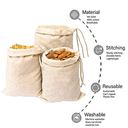 25Pcs Muslin Natural Cotton Bags with Drawstring - Small 6x10 Inches,