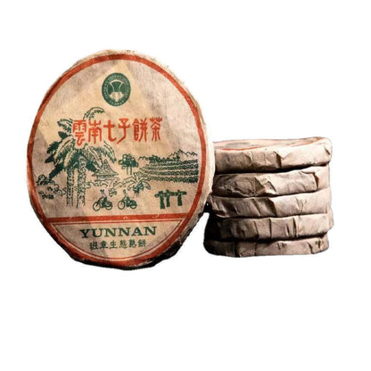 357g Yunnan 2010 Year Aged Puerh Ripe Tea Cake Qizi Ecological Cooked Pu-erh Tea