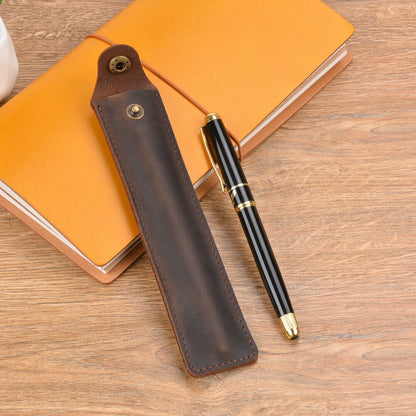 Handmade Cowhide Leather Vintage Single Pen/Pencil Case Stationery Storage Bag