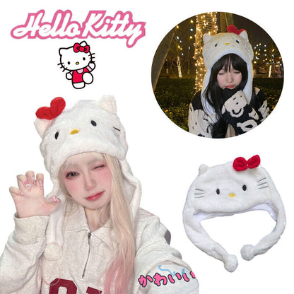 Kuromi Cinnamoroll Hello Kitty Plush Hat Girls Winter Warm Plush Hat Ear Cap NEW