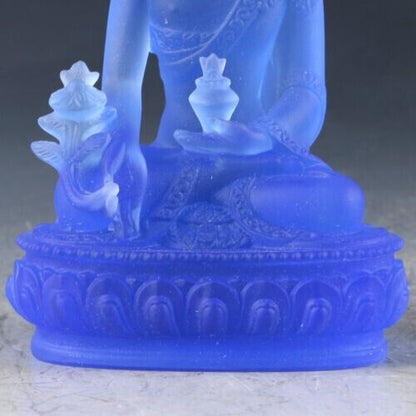 Chinese Exquisite Glazed Handwork Carved Medicine Buddha sakyamuni Statue