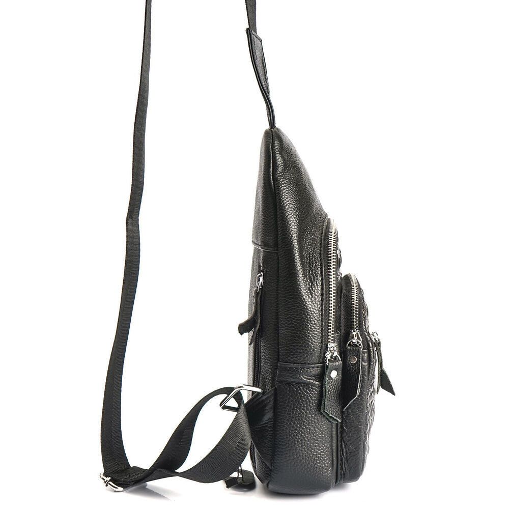 100% Genuine Leather Mens Crocodile Pattern Sling Backpack Crossbody Bag Daypack