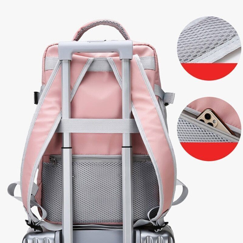 Pink Women Travel Backpack Daypack Bag with Luggage Port Backpack