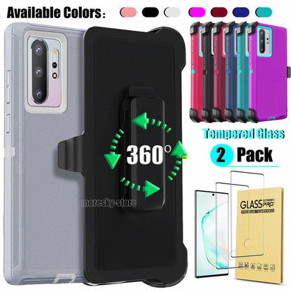 For Samsung Galaxy Note10 Plus 5G Case Impact Clip Holster Cover, Tempered Glass
