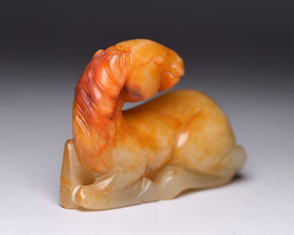 Chinese Vintage Hetian Jade Carving Horse Statue Collectible Sculpture Nice Art