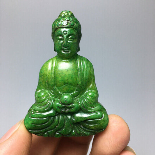 Old Chinese natural GREEN jade hand-carved statue joss pendant 1pcs