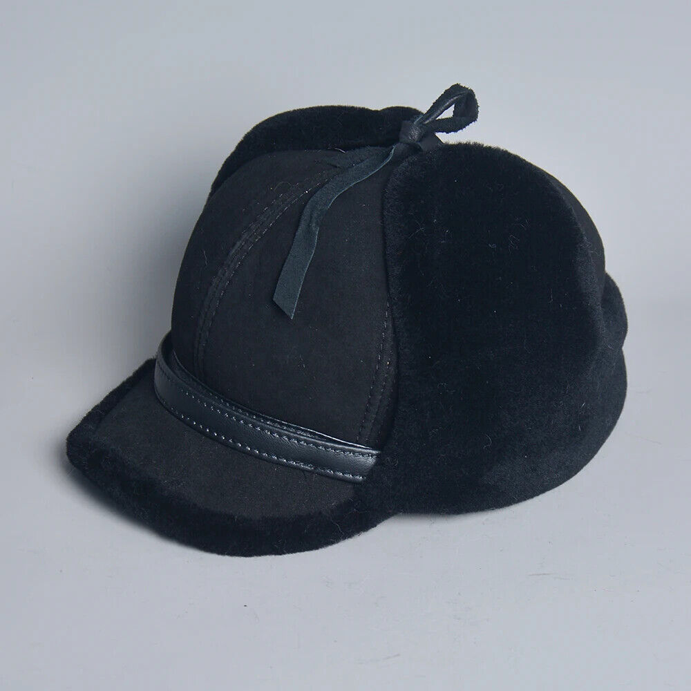 Men Bomber Hats Leather Fur Lamb Wool Warm Winter Thicken Earflaps Baseball Caps