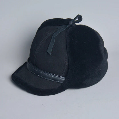 Men Bomber Hats Leather Fur Lamb Wool Warm Winter Thicken Earflaps Baseball Caps