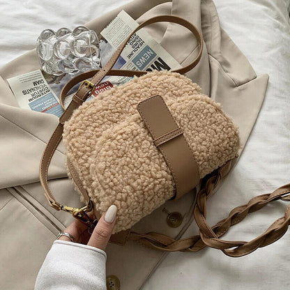 Women's Shoulder Bag Messenger Weave Strap Bag Plush Bag Women's Handbag