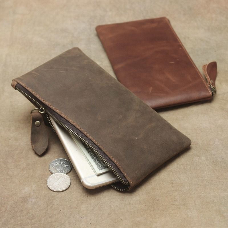 Wallet Genuine Leather Phone Bag Long Retro Ultra-Thin Leather Clutch Solid 1PC