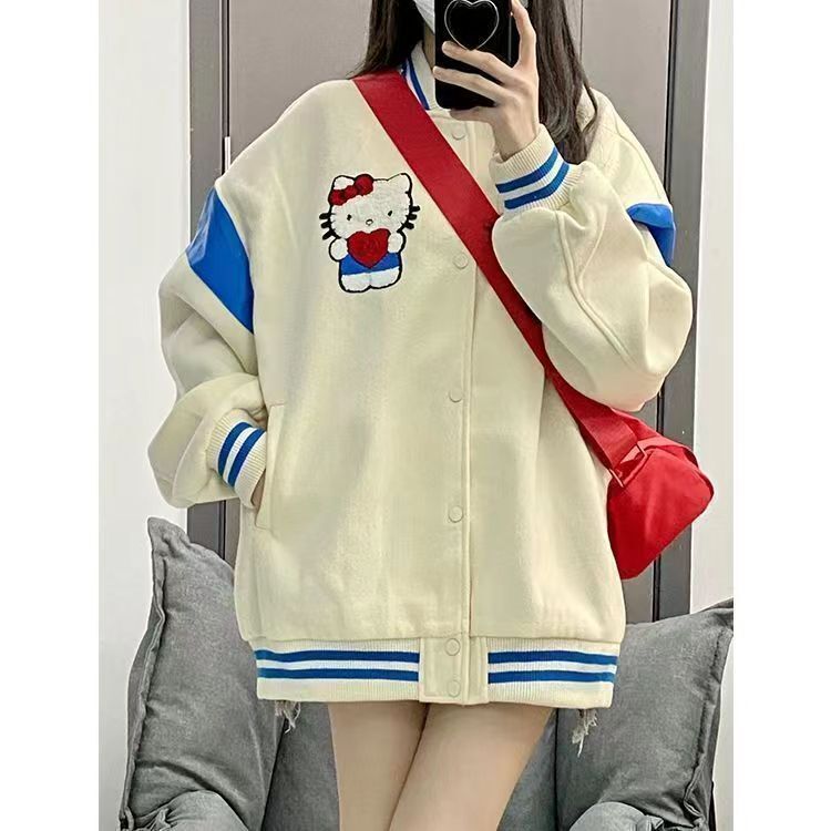 Japanese Hello Kitty cute embroidered ladies jacket baseball suit loose spring