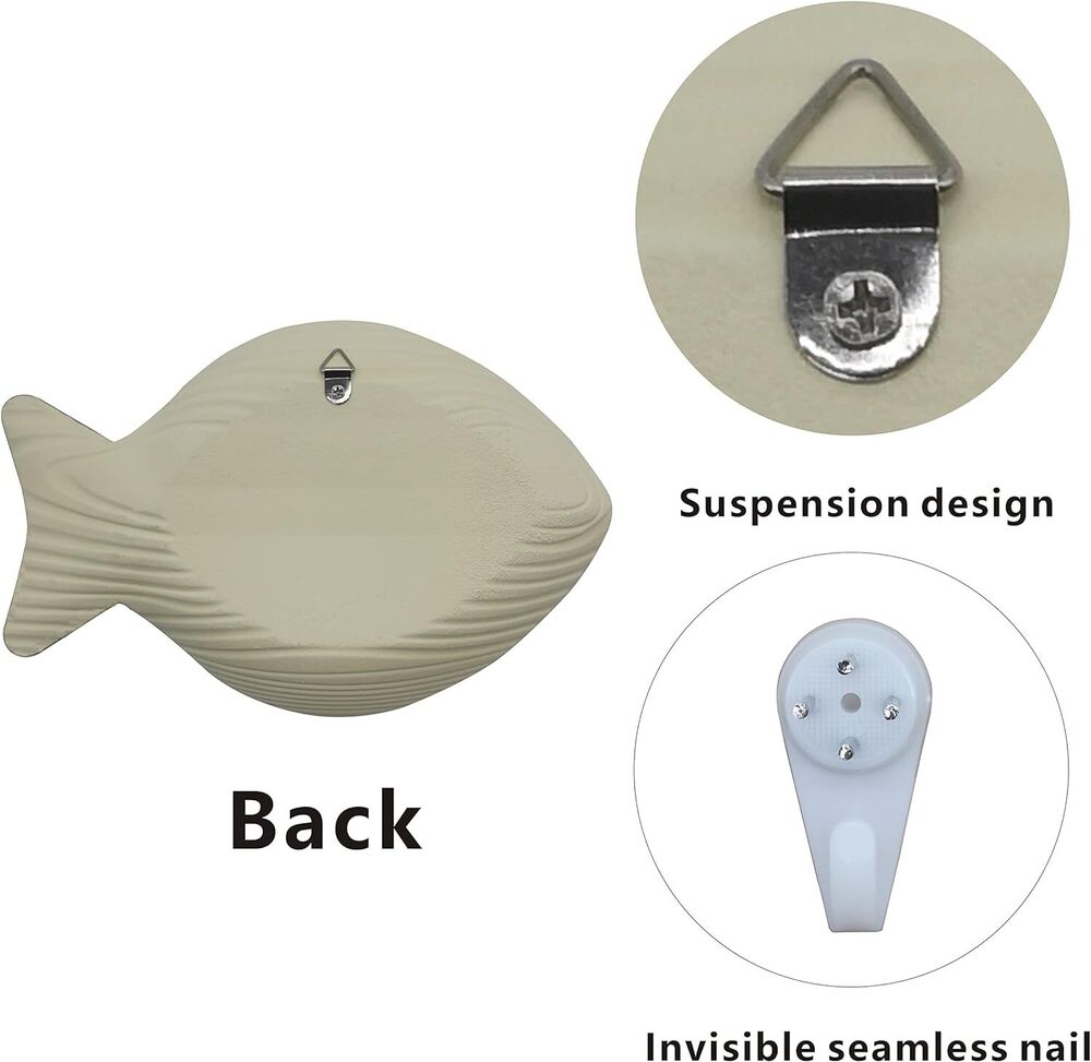White Wooden Decor Fish Coastal Wall Hanging Art for Home Bathroom Set of 2