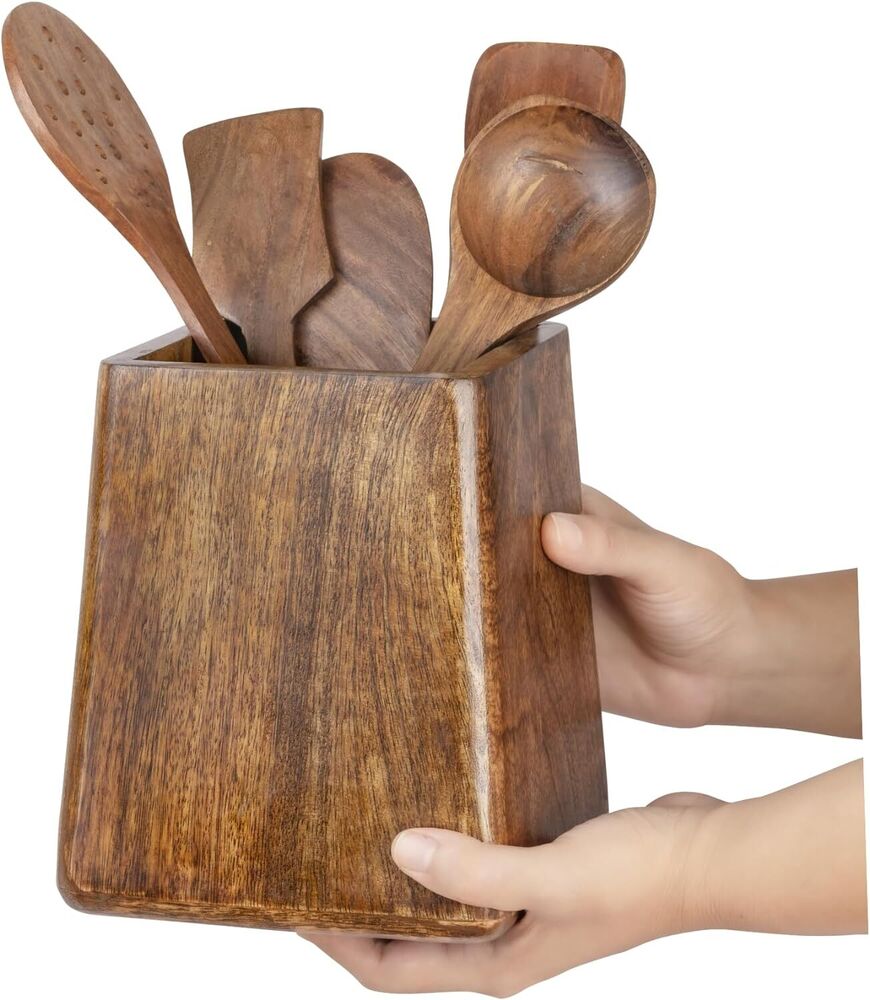 Large Wooden Utensil Holder Organize Crock for Kitchen Decoration Countertop