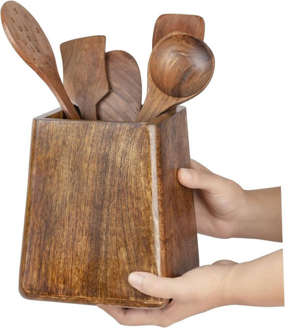 Large Wooden Utensil Holder Organize Crock for Kitchen Decoration Countertop