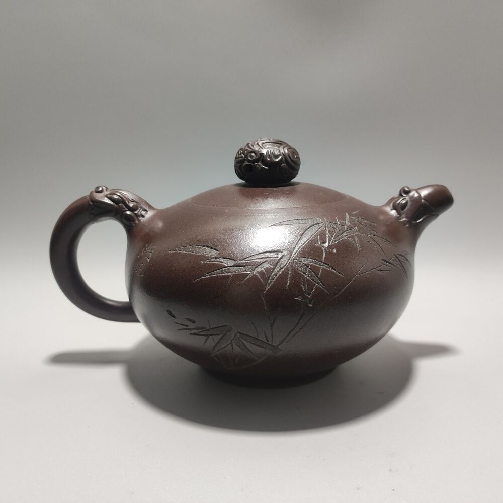 Vintage Chinese Yixing Purple Clay Teapot Zisha Ceremony Carving Collectible Art