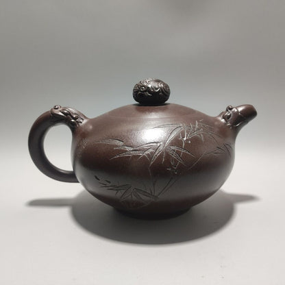 Vintage Chinese Yixing Purple Clay Teapot Zisha Ceremony Carving Collectible Art