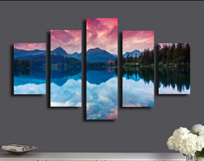 Lake Mountain Sunset 5 Pcs Canvas Wall Art Painting Poster Home Decor Cuadros