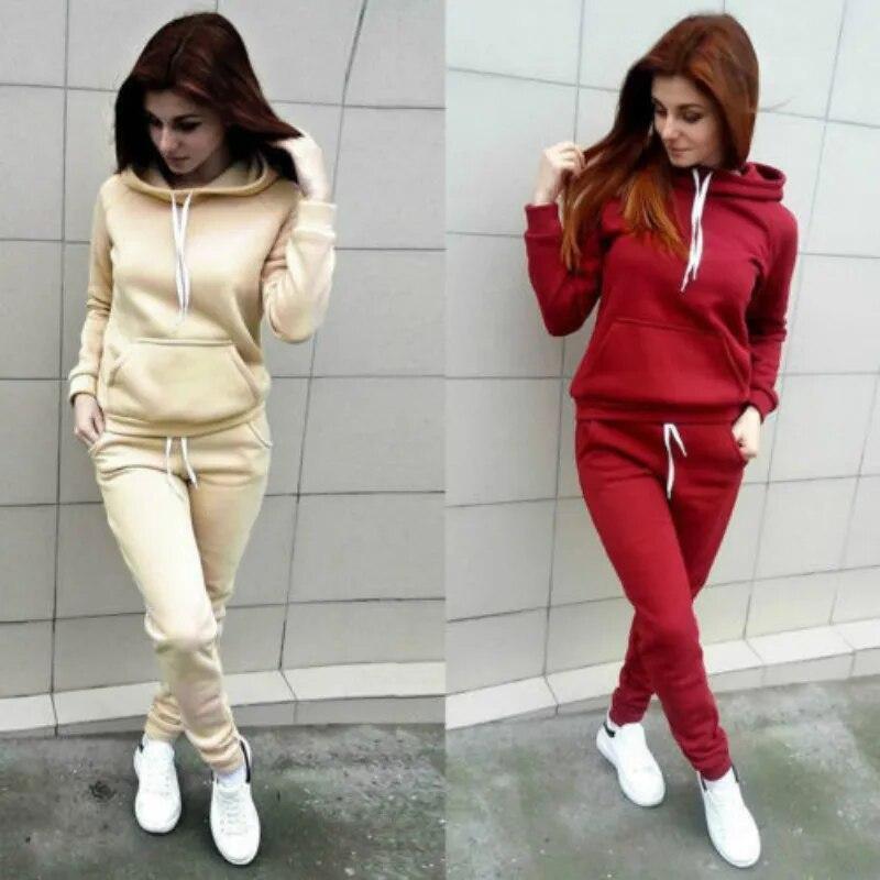 Set De Chándal De Moda Para Mujeres Sudadera Con Capucha Y Pantalones Deportivos