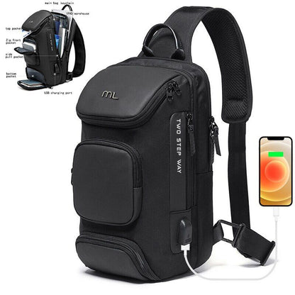 Men USB Shoulder Bag Travel Pack Crossbody Chest Bag Pack Women Female