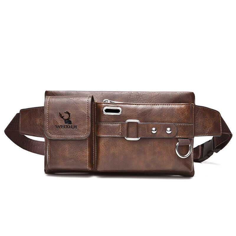 Men's PU Leather Crossbody Bag Outdoor Tactical Chest Pack Funny Waist Phone Bag
