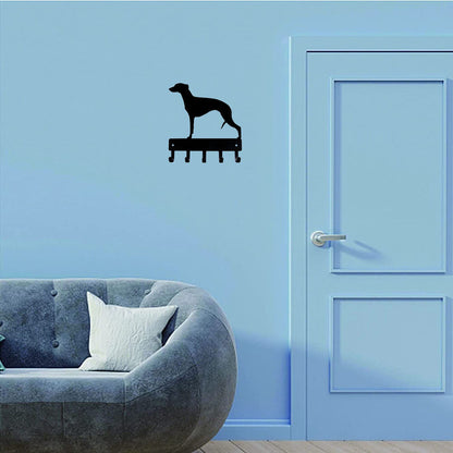 Whippet Dog - Key Hooks & Keychain Holder - 6 inch Wide Metal Wall Art