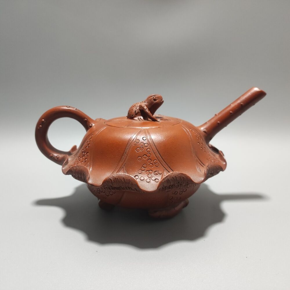Vintage Chinese Yixing Purple Clay Teapot Zisha Ceramic Lotus Leaf Frog Tea Set