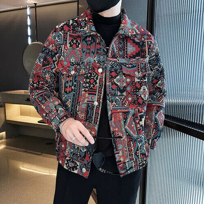 Men Spring Denim Jackets/Male Jacquard Denim Jackets Man Slim Fit Coats