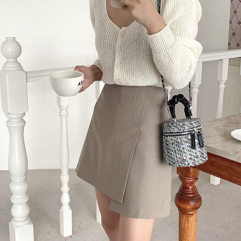 Women Bags Patchwork Tweed Print Mini Handbag Commute Crossbody Shoulder Packs