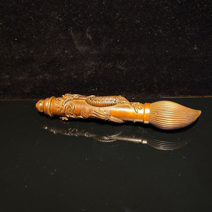 6"Exquisite Chinese writing brush dragon statue Boxwood wooden ornaments carved