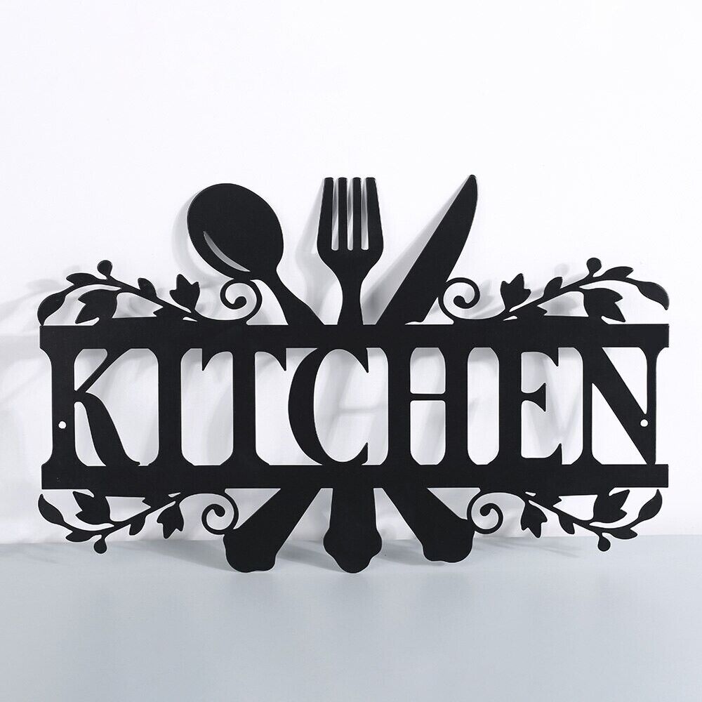 Kitchen Wall Decor Metal Black Letter Art Signs Rustic Plaques Cut Out 35.5x22cm