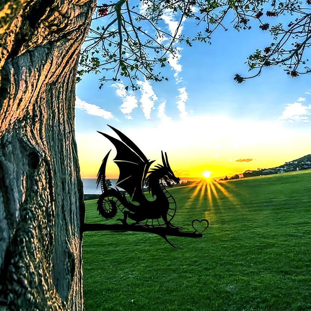 Dragon On Branch Steel Silhouette Metal Wall Art Home Garden Yard