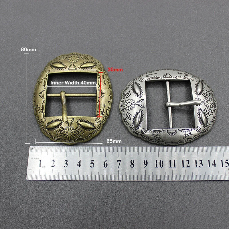 Belt Buckle 40mm Metal Carved Middle Center Half Bar Pin Clasp DIY Leather Strap
