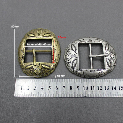 Belt Buckle 40mm Metal Carved Middle Center Half Bar Pin Clasp DIY Leather Strap