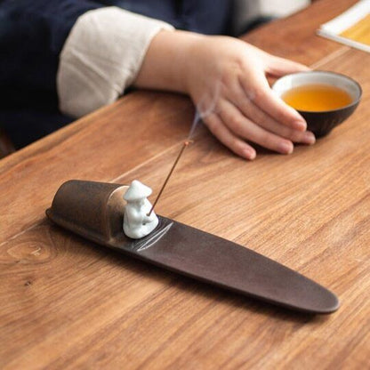 Ceramic Old Man Fishing Incense Holder for Sticks Creative Fishing Boat Ornament